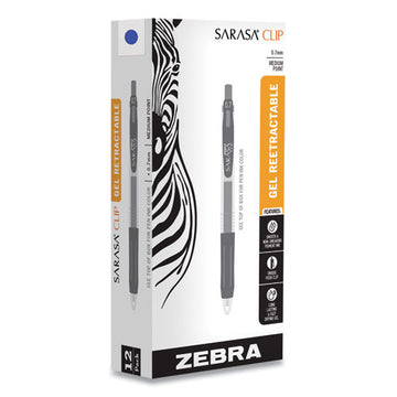 Zebra® Sarasa Clip Gel Pen, Retractable, Medium 0.7 Mm, Blue Ink, Clear Barrel, Dozen freeshipping - TVN Wholesale